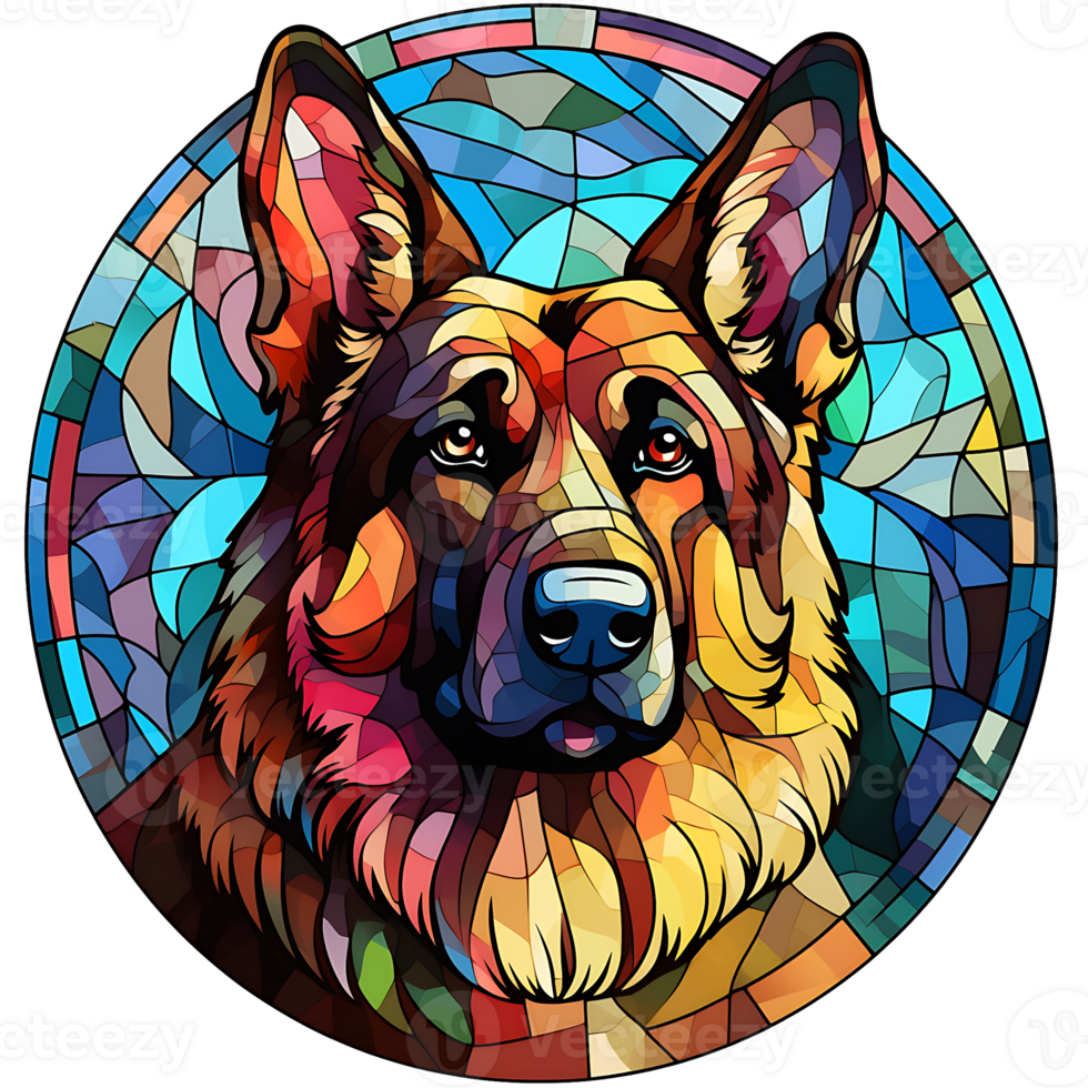 German Shepherd Dog stained-glass Generative AI. png