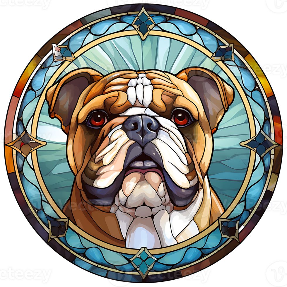 Bulldog stained-glass Generative AI png