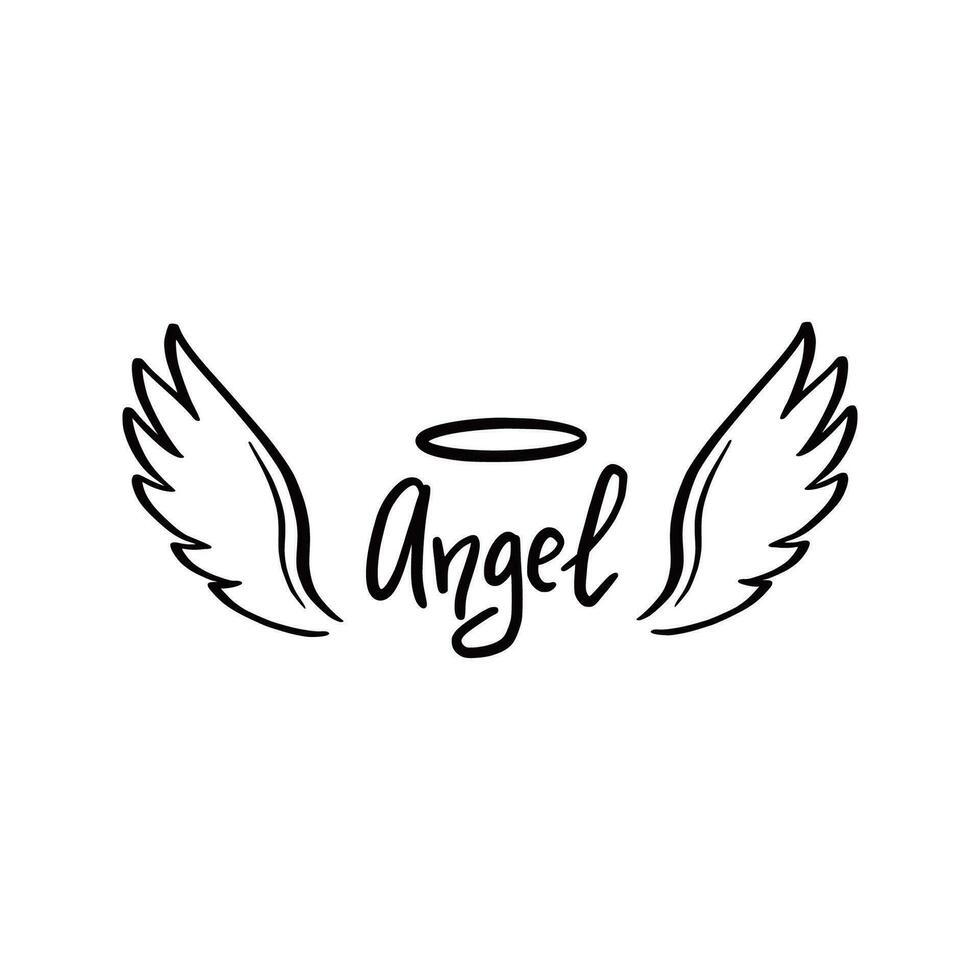 ala de ángel con halo y texto de letras de ángel vector