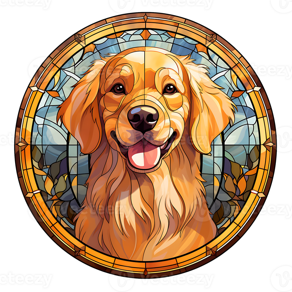 golden Retriever Hund Glasmalerei generativ ai. png