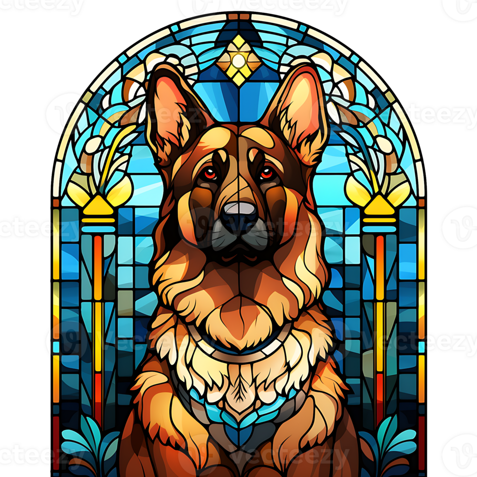 German Shepherd Dog stained-glass Generative AI. png