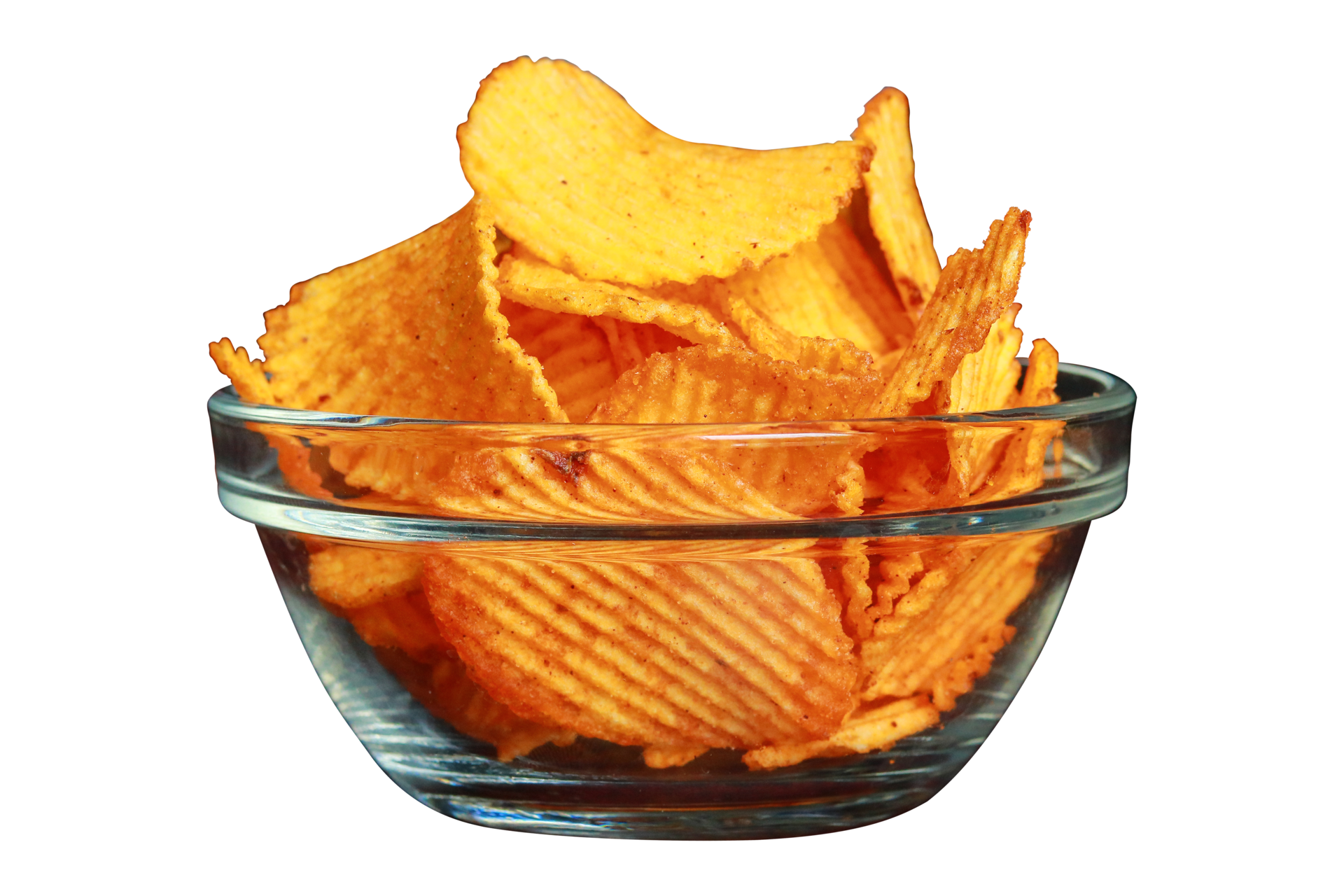 patata papas fritas en vaso cuenco aislado en un transparente fondo