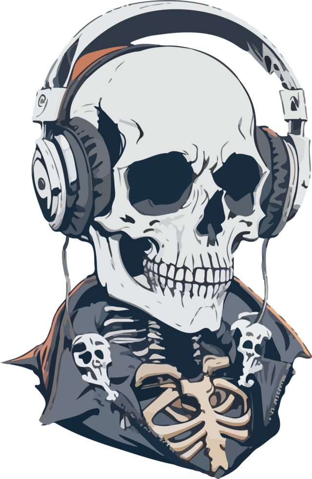 Skeleton wearing Headphone Illustration with AI Generative png