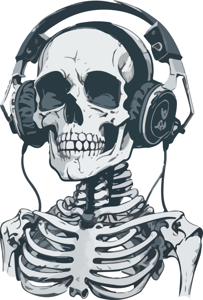 Skeleton wearing Headphone Cartoon with AI Generative png