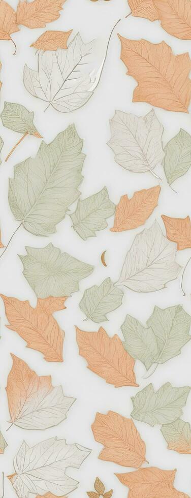 Autumn leaves pattern on white background. Flat lay, top view. AI generated. photo