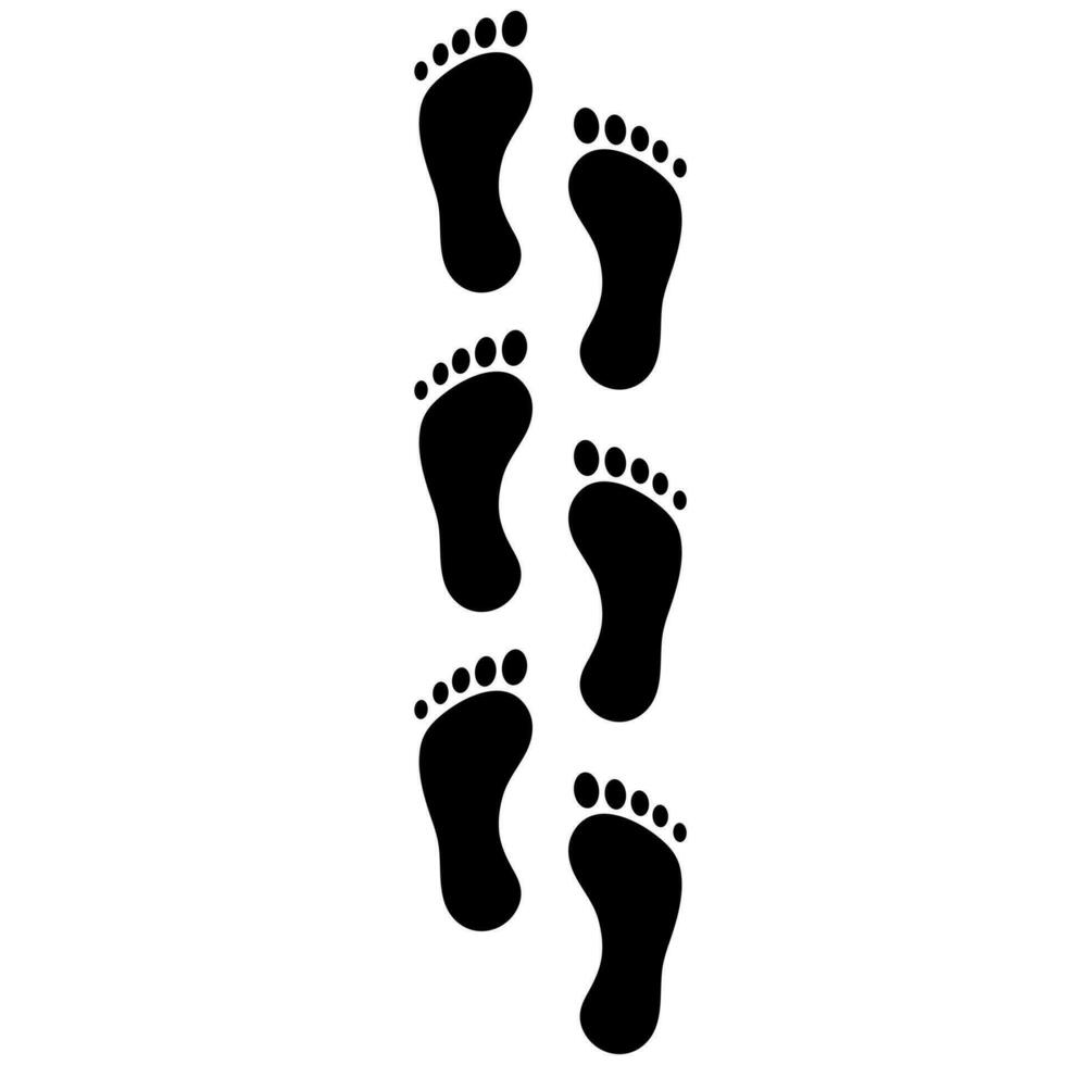 Black footprints path on black background vector