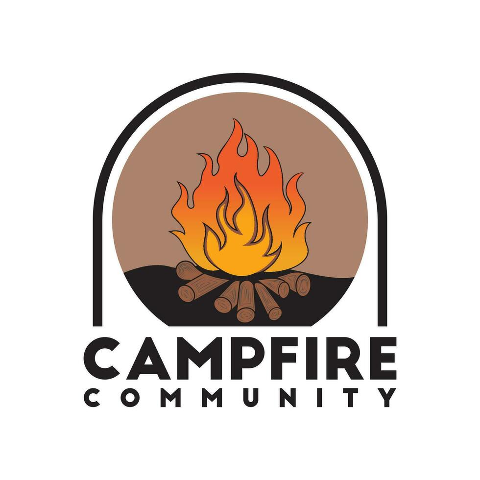 Bonfire Campfire Camp Fire place wood flame vintage retro vector