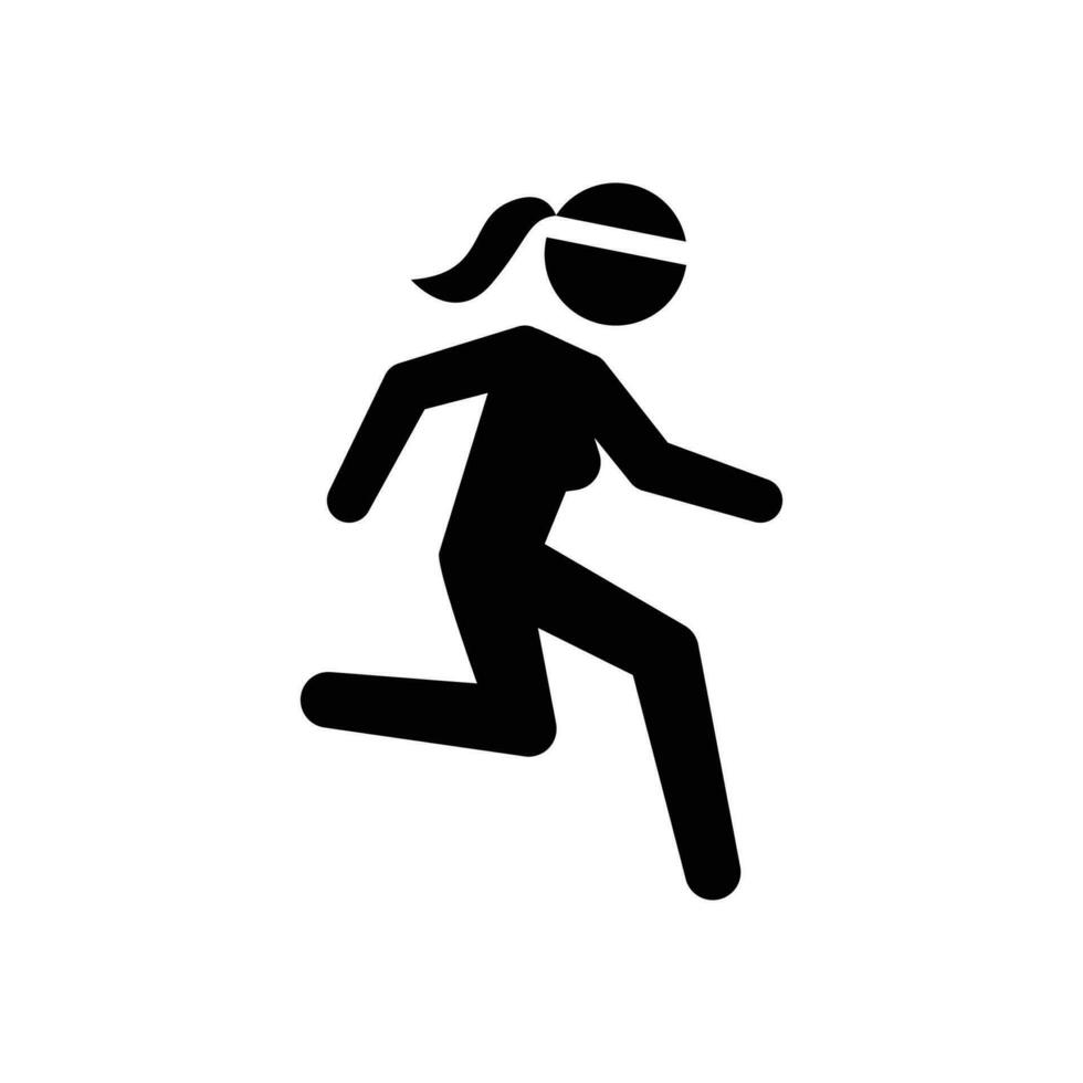 Run icon. Simple solid style. Running woman, person, active, action, runner, athlete, sprint, fast, people, sport concept. Black silhouette, glyph symbol. Vector isolated on white background. SVG.