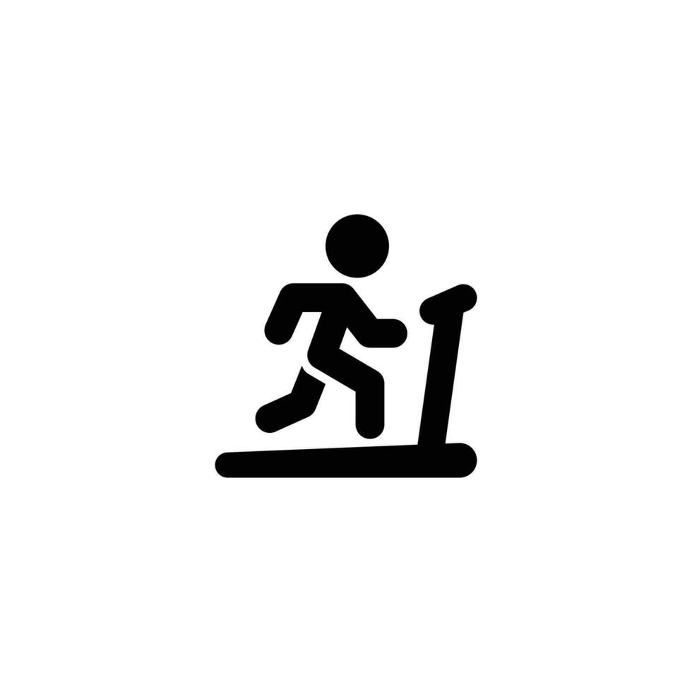 Man running on treadmill icon. Simple solid style. Run, runner, gym equipment, fitness, exercise machine, sport concept. Black silhouette, glyph symbol. Vector isolated on white background. SVG.