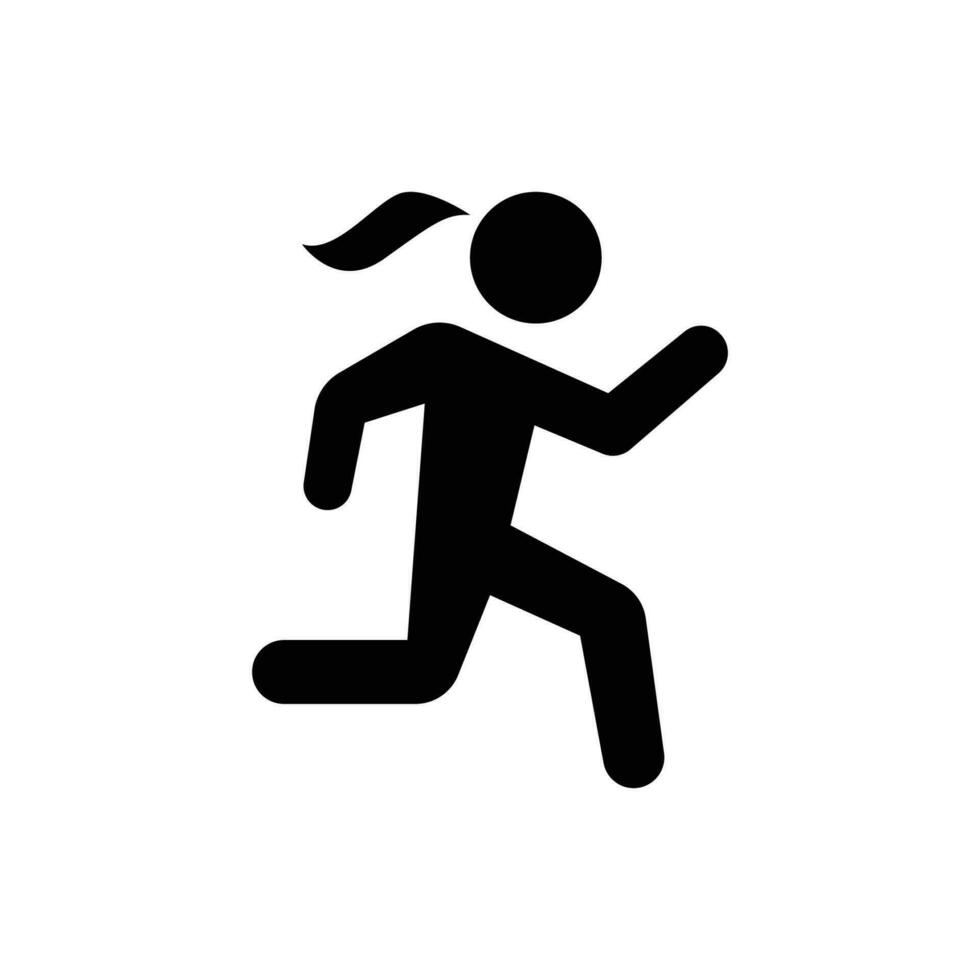 Run icon. Simple solid style. Running woman, person, active, action, runner, athlete, sprint, fast, people, sport concept. Black silhouette, glyph symbol. Vector isolated on white background. SVG.