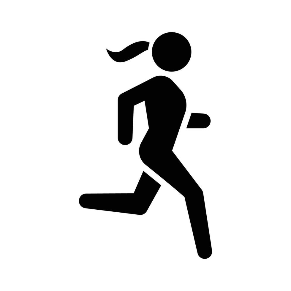 Run icon. Simple solid style. Running woman, person, active, action, runner, athlete, sprint, fast, people, sport concept. Black silhouette, glyph symbol. Vector isolated on white background. SVG.