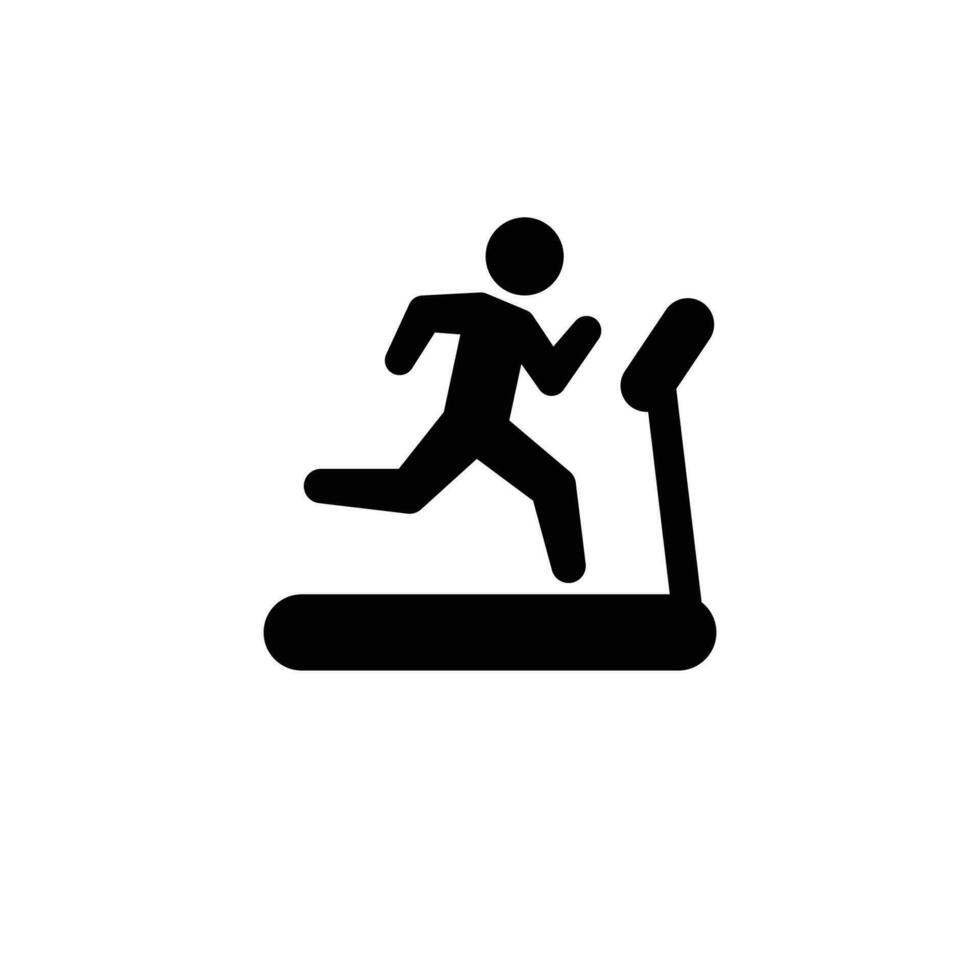 hombre corriendo en rueda de andar icono. sencillo sólido estilo. correr, corredor, gimnasio equipo, aptitud física, ejercicio máquina, deporte concepto. negro silueta, glifo símbolo. vector aislado en blanco antecedentes. svg.