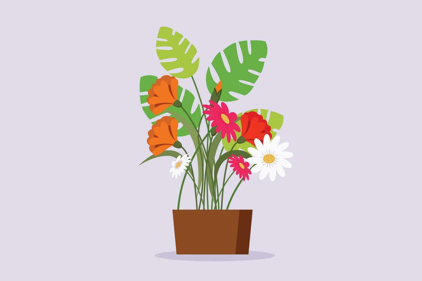Multicolored blooming flowers concept. Colored flat vector illustration isolated.