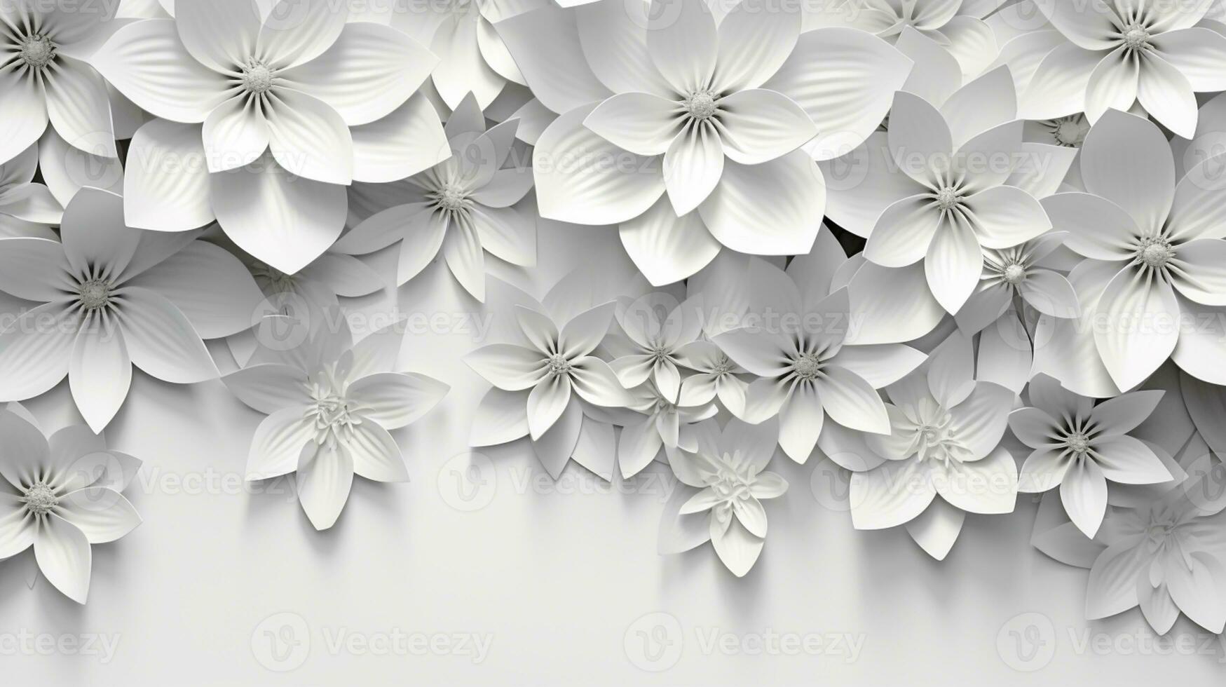 white paper flowers background, wedding decoration, bridal bouquet, greeting card template, copy space, AI Generative photo