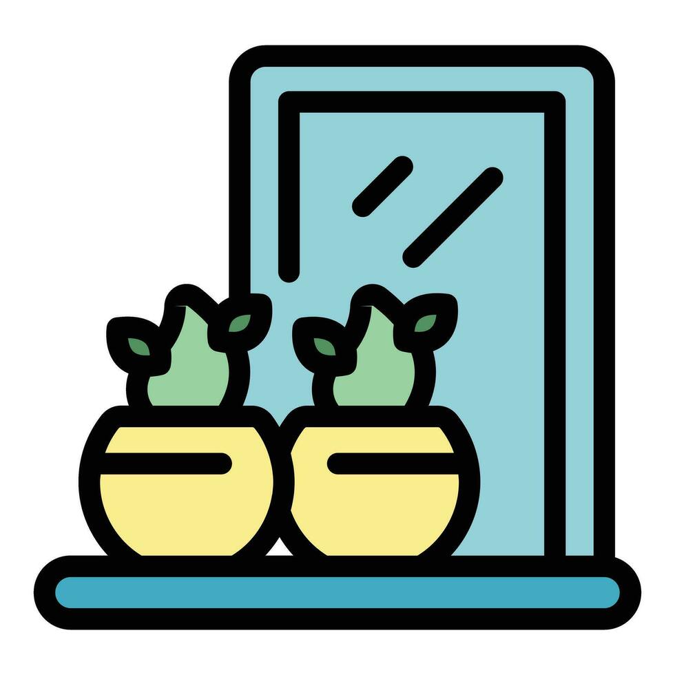 Cactus on window icon vector flat