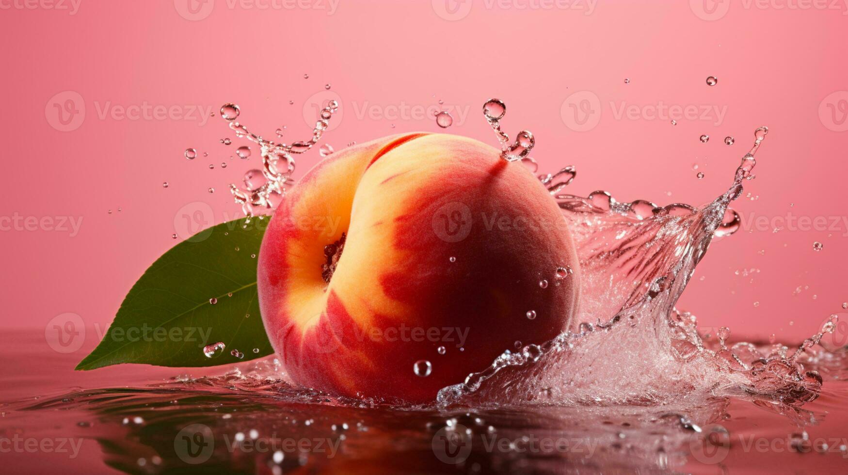 Fresh juicy peach fruit with water splash isolated on background, healthy fruit, AI Generative photo