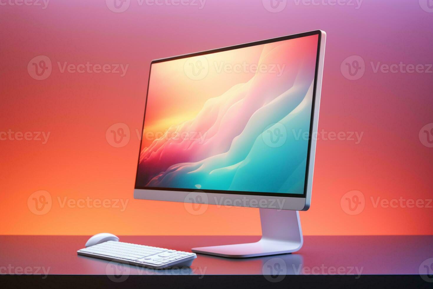 3d illustration of Desktop Computer-Colorful Monitor Screen, product design, AI Generative photo