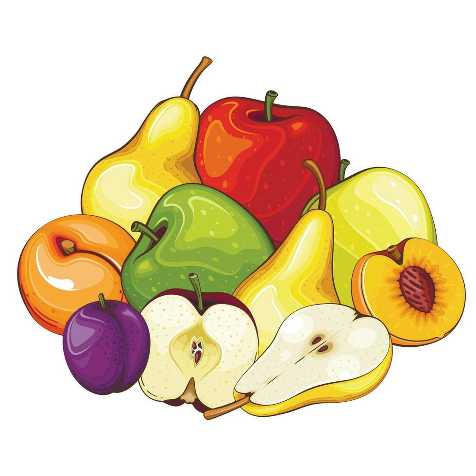 Fruit mix isolated vector illustration. Fruits colorful illustrations isolated on white background.  Fruit collection.