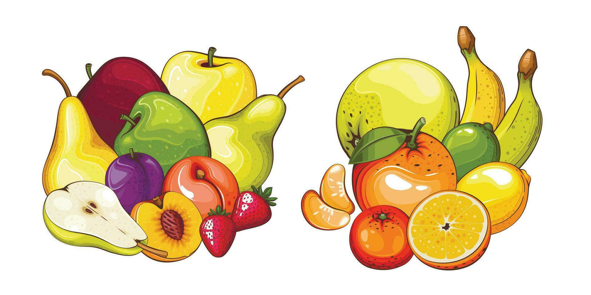 Fruit mix isolated vector illustration. Fruits colorful illustrations isolated on white background.  Fruit collection.