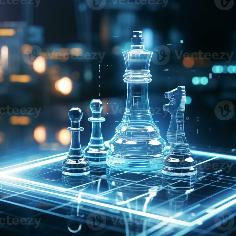 Close-up of a game of chess technology design display Business Management Performance and Financial Flows, strategy board game, problem solving, AI Generative photo