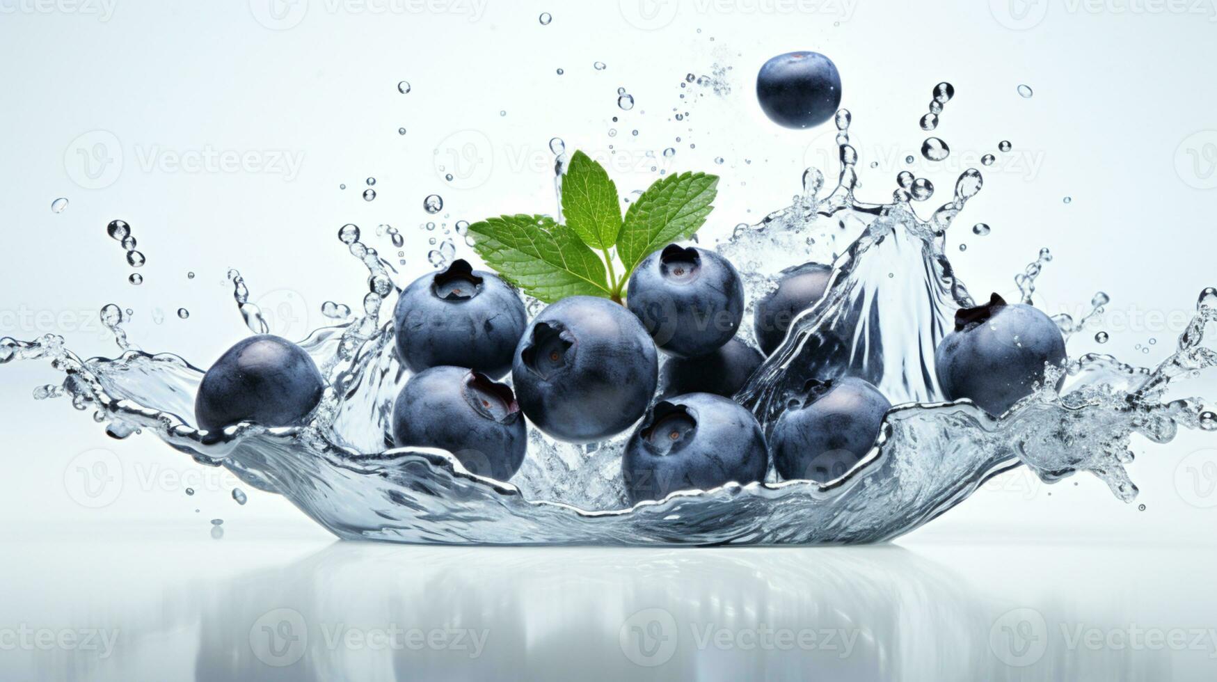 Fresh juicy Blueberry fruit with water splash isolated on background, healthy fruit, AI Generative photo