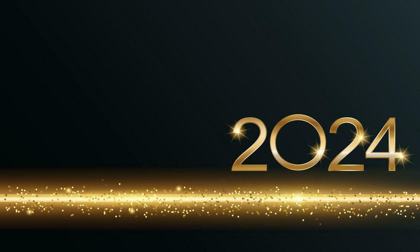 2024 Glittering New Year Card, Festive Sparkling Gold Background, Horizontal banner vector