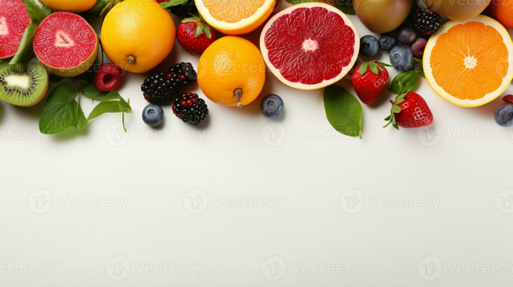 Fresh organic fruits lineup isolated on background, copy space, AI Generative photo