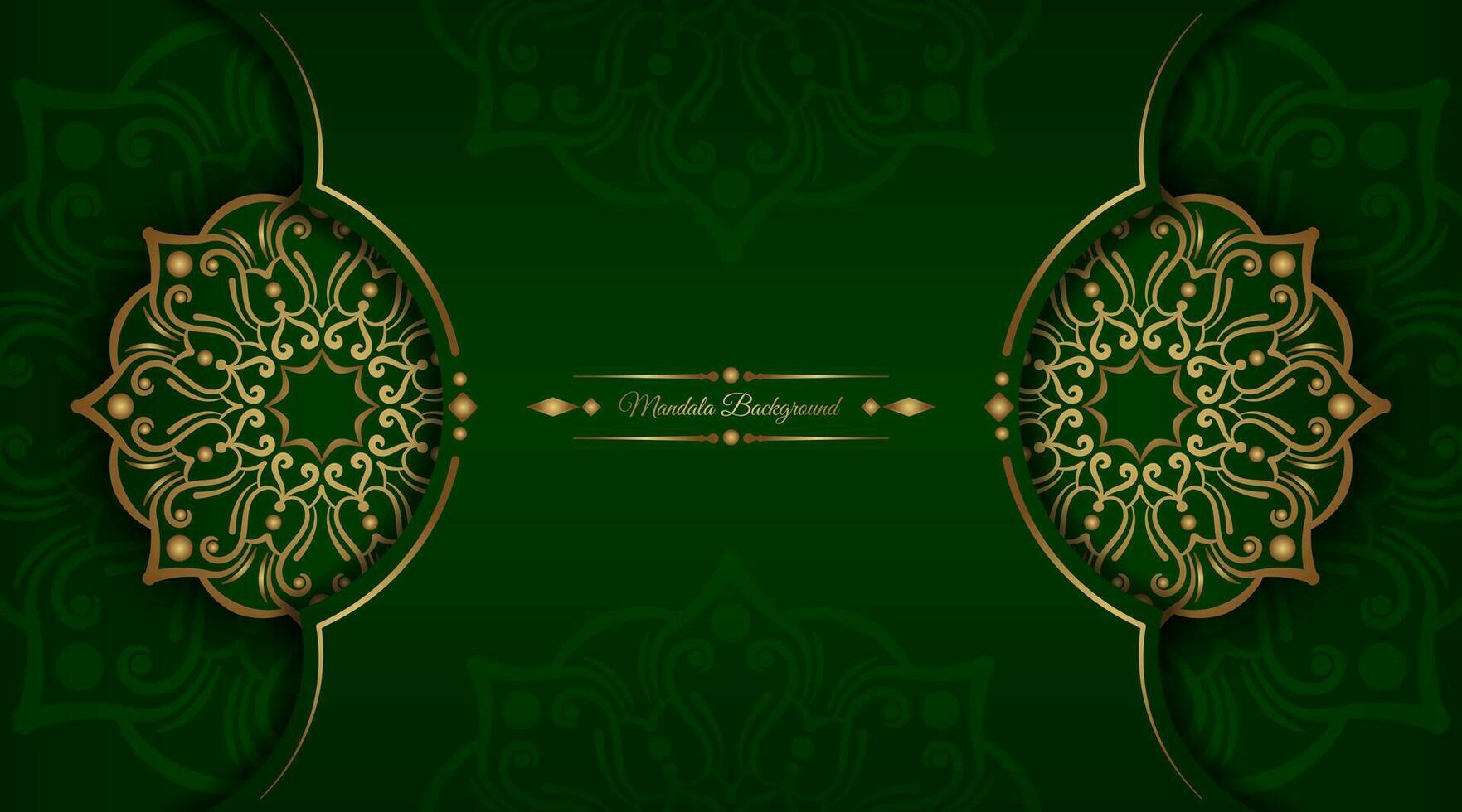 fondo de mandala de lujo, verde y dorado, vector de diseño