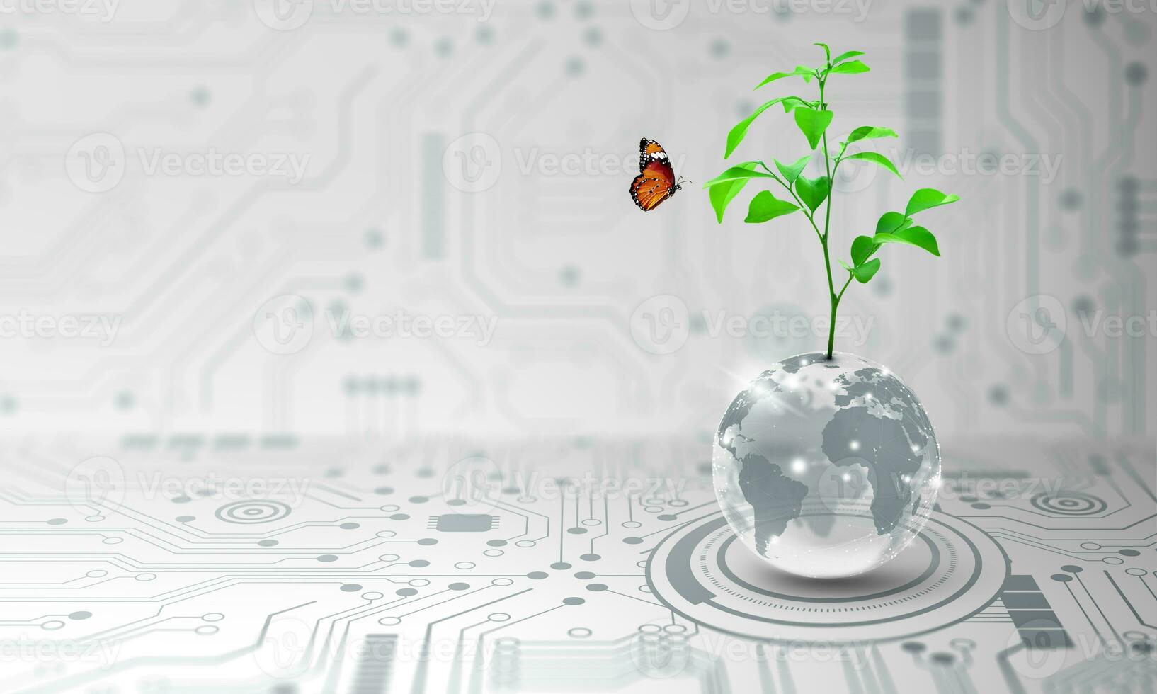 Green Computing, Green Technology, Green IT, csr, and IT ethics Concept. photo