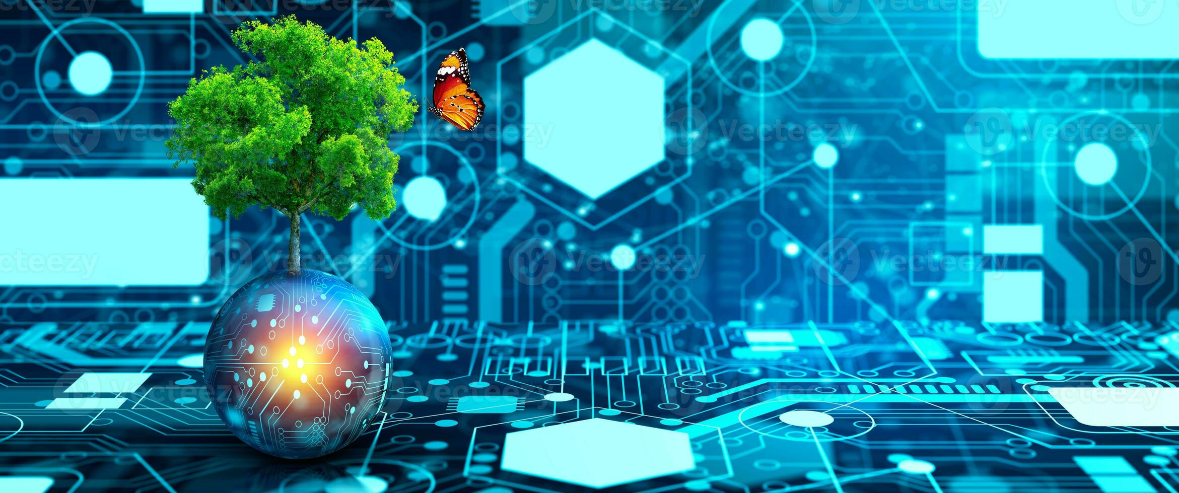 Green Computing, Green Technology, Green IT, csr, and IT ethics Concept. photo