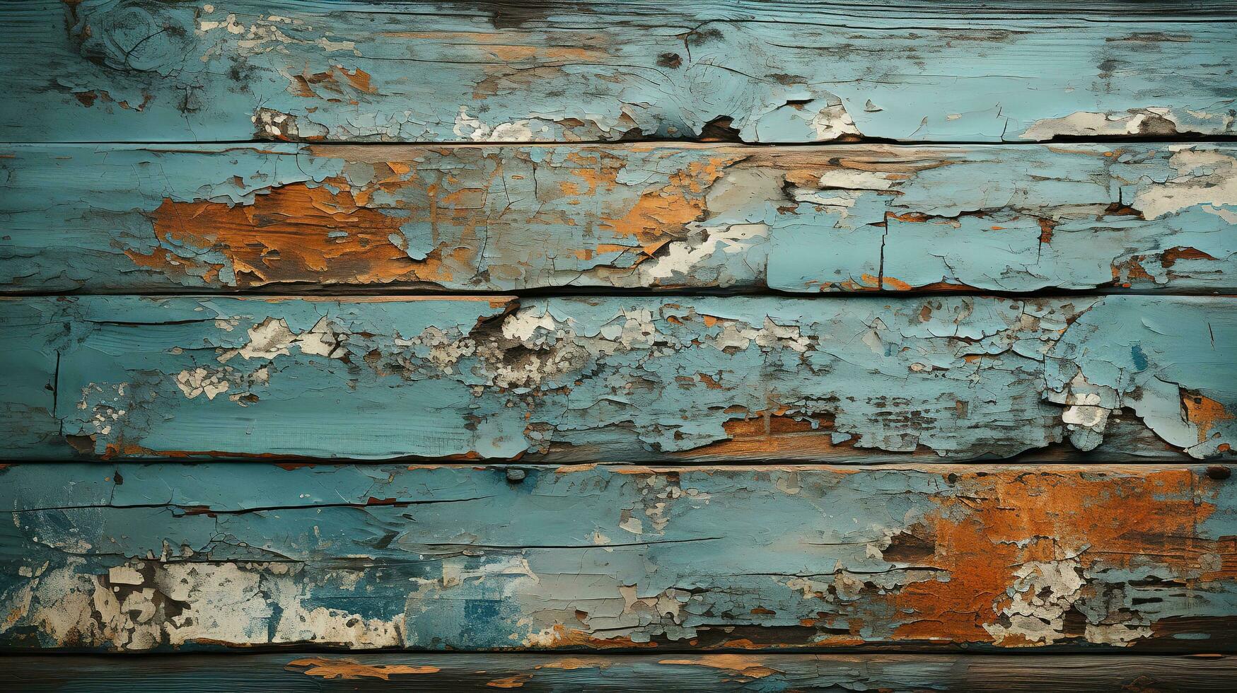 Generative AI, old dresser wooden texture. Blue, turquoise, yellow and orange colors. Vintage grunge background photo