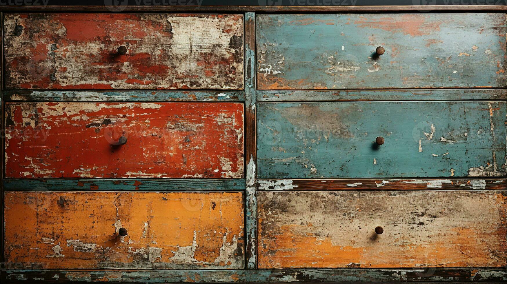 generativo ai, antiguo vestidor de madera textura. azul, turquesa, amarillo y naranja colores. Clásico grunge antecedentes foto