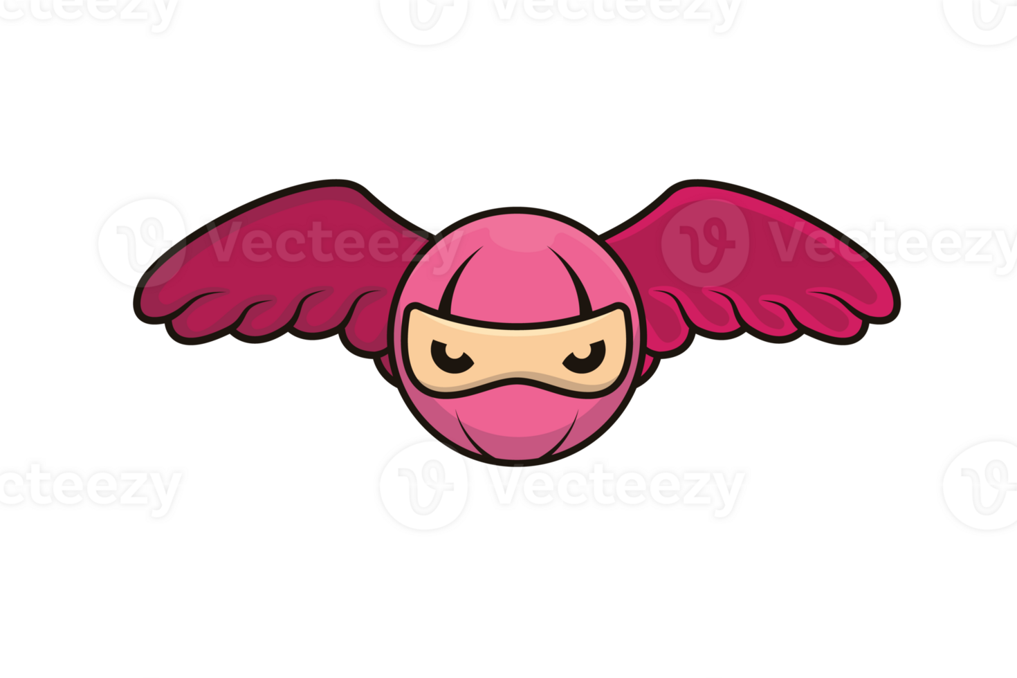 Flying Ninja Head with Wings illustration. png