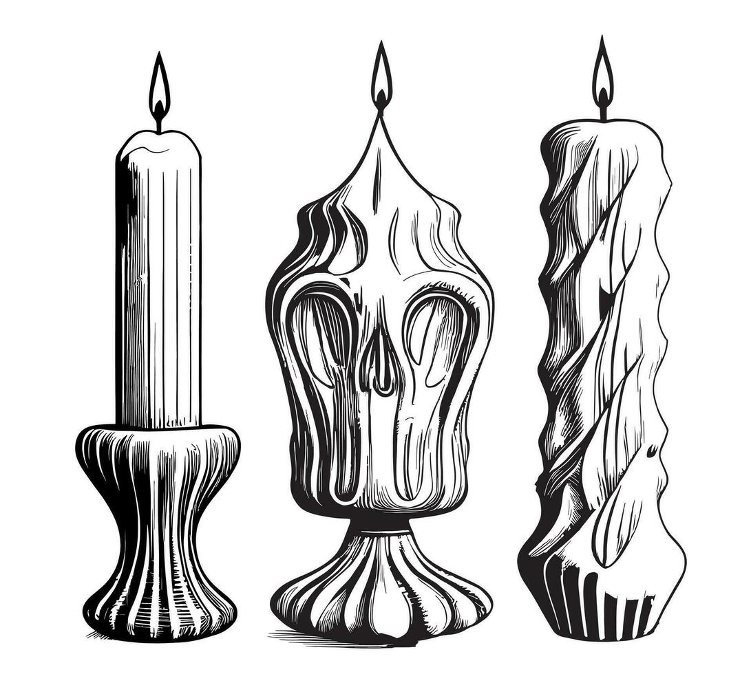 Set of vintage candles hand drawn sketch Vector illustration
