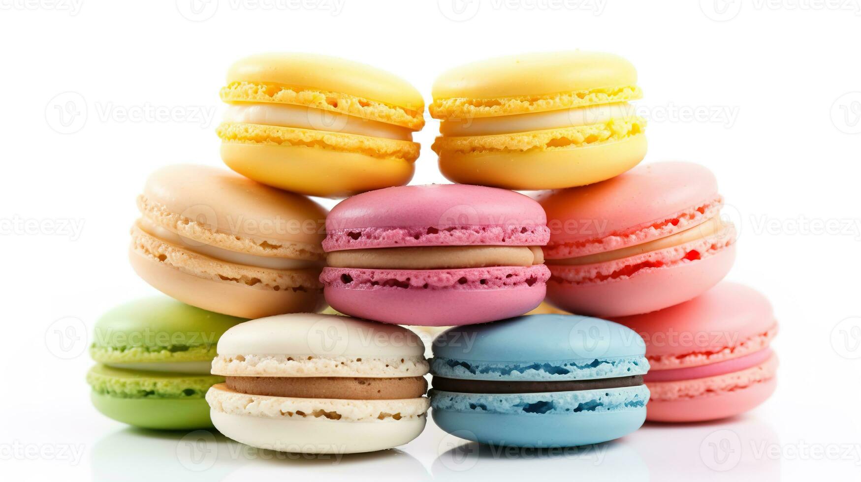 Sweet French macaroons on a white background, dessert. photo