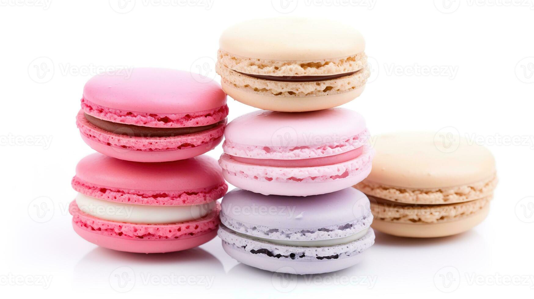 Sweet French macaroons on a white background, dessert. photo