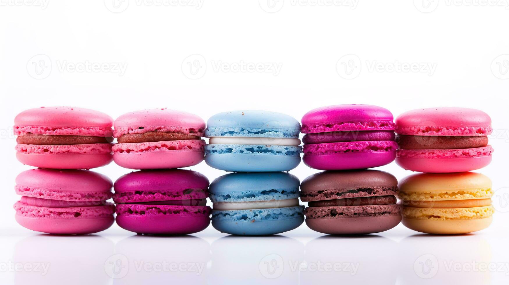 Sweet French macaroons on a white background, dessert. photo