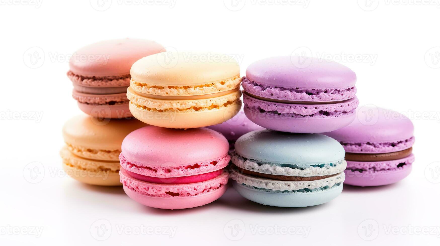 Sweet French macaroons on a white background, dessert. photo