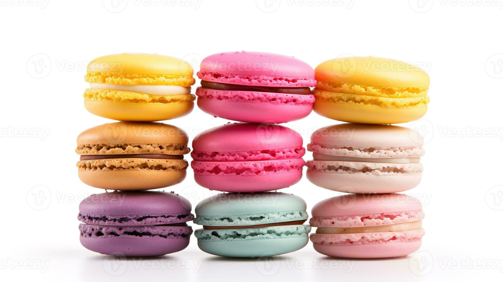 Sweet French macaroons on a white background, dessert. photo