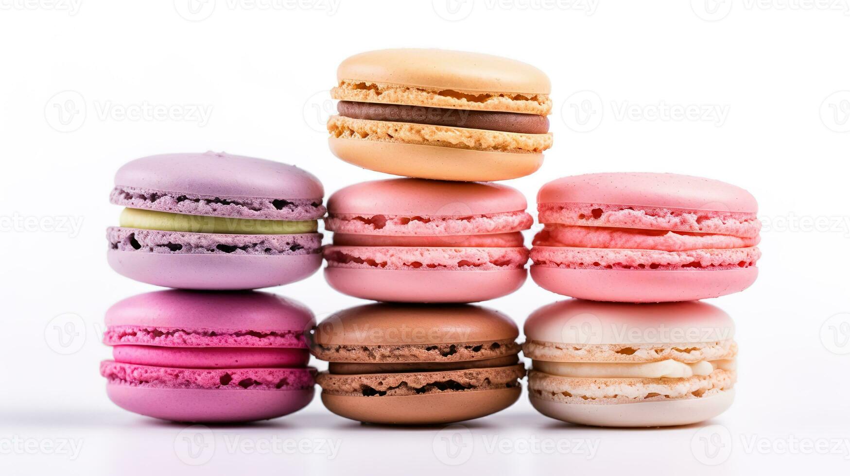 Sweet French macaroons on a white background, dessert. photo