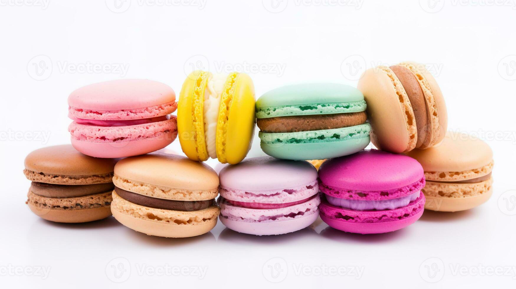 Sweet French macaroons on a white background, dessert. photo