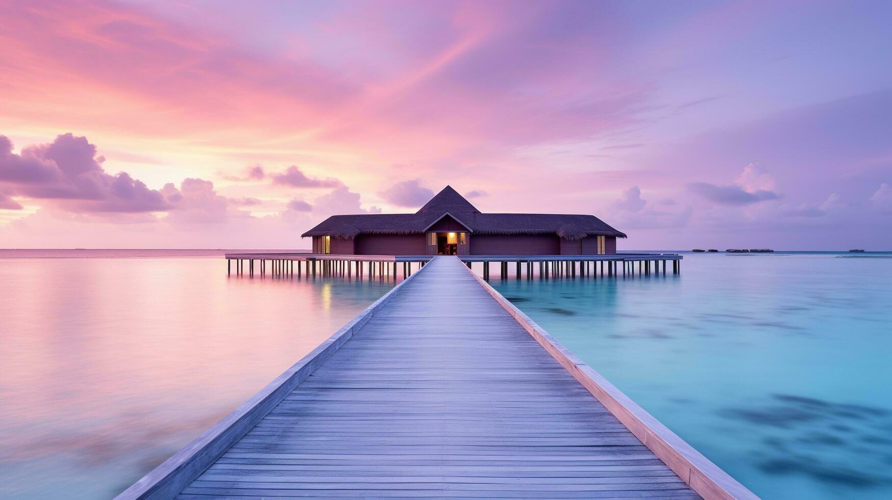 Generative AI, Maldives travel destination, Water hotel resort bungalows. A place for dreams. photo