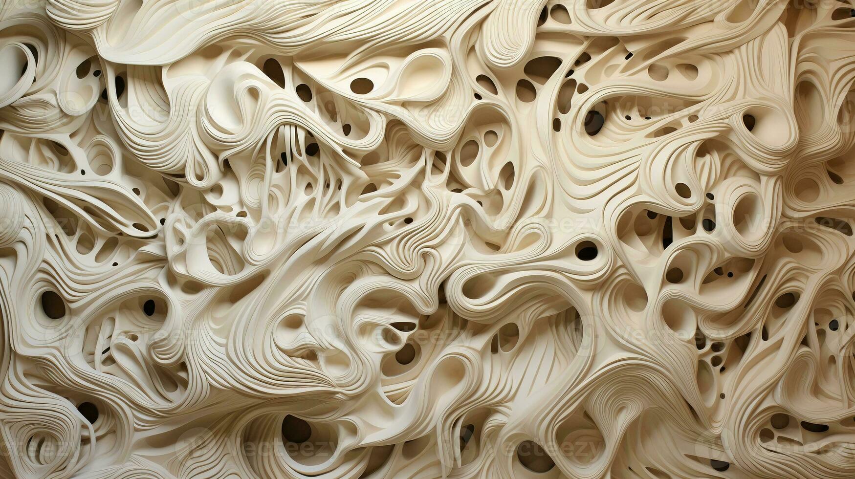 Generative AI, white, ivory and beige modelling clay, gypsum or ceramic background and texture, curls and flowing forms photo