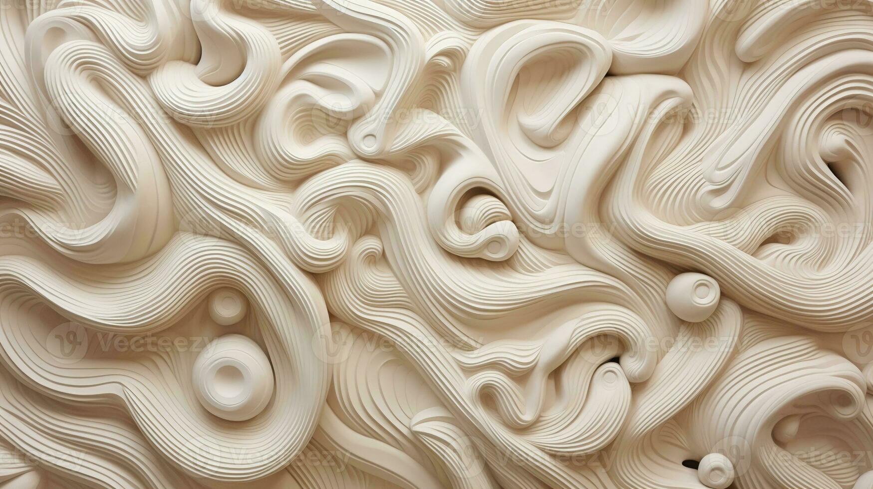 Generative AI, white, ivory and beige modelling clay, gypsum or ceramic background and texture, curls and flowing forms photo