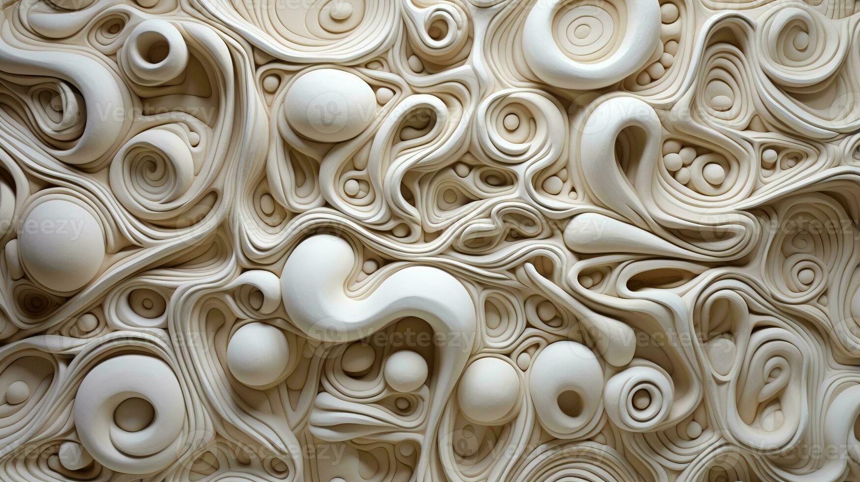 Generative AI, white, ivory and beige modelling clay, gypsum or ceramic background and texture, curls and flowing forms photo