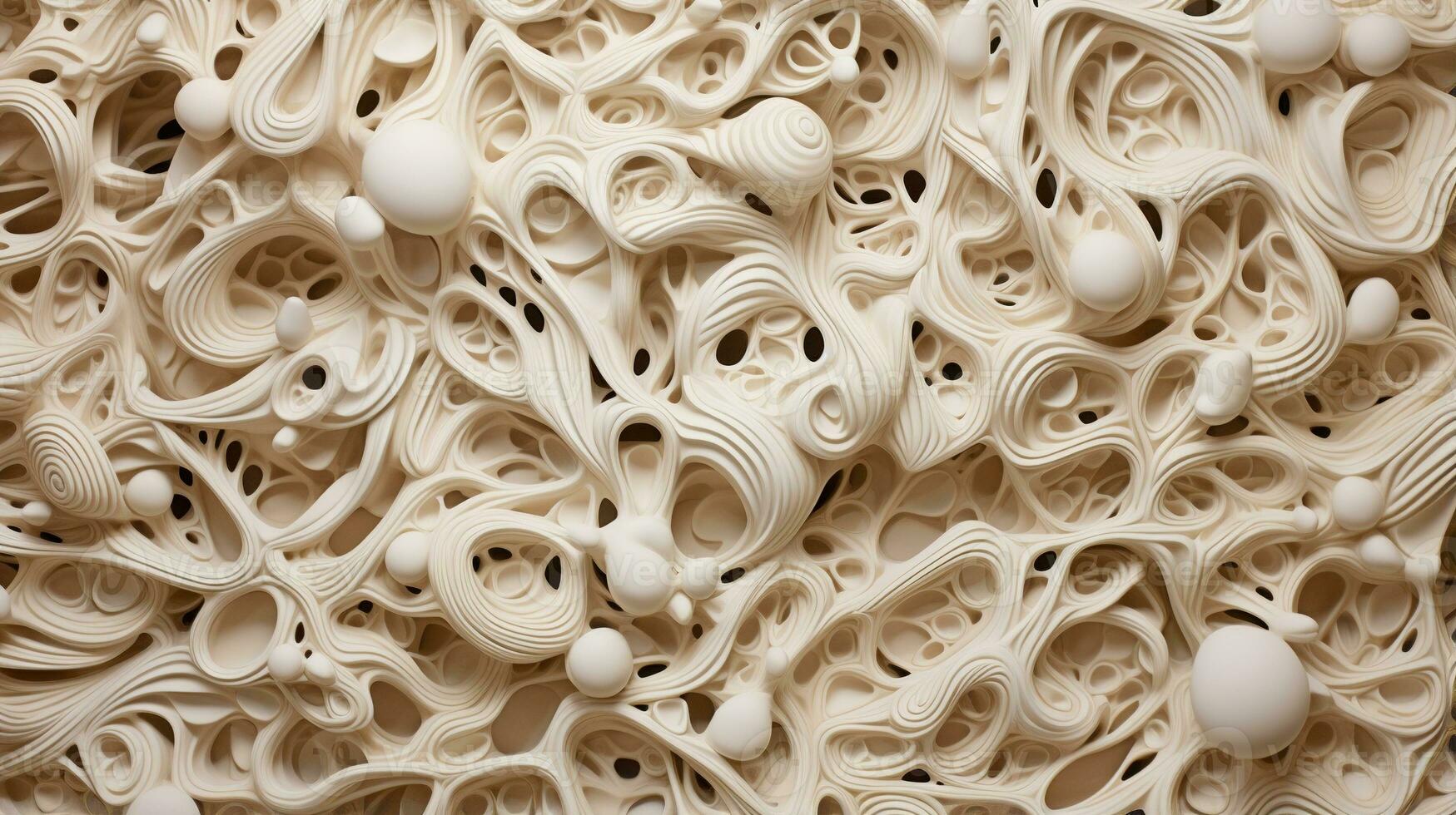 Generative AI, white, ivory and beige modelling clay, gypsum or ceramic background and texture, curls and flowing forms photo