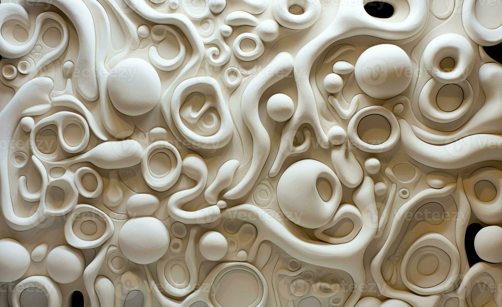 Generative AI, white, ivory and beige modelling clay, gypsum or ceramic background and texture, curls and flowing forms photo