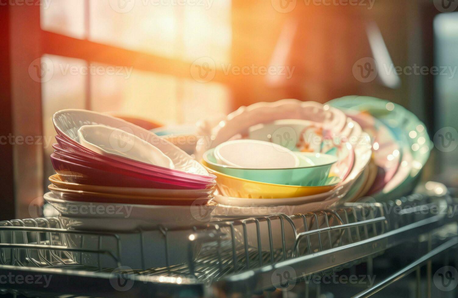 Stack washed dish. Generate Ai photo