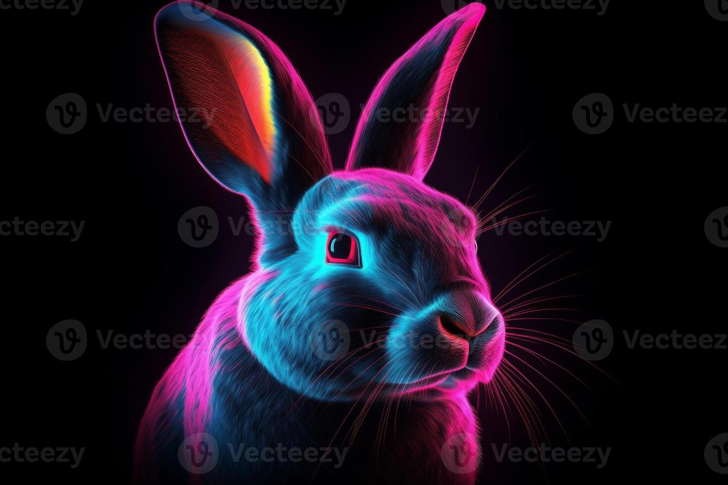 Pink neon rabbit. Generate Ai photo