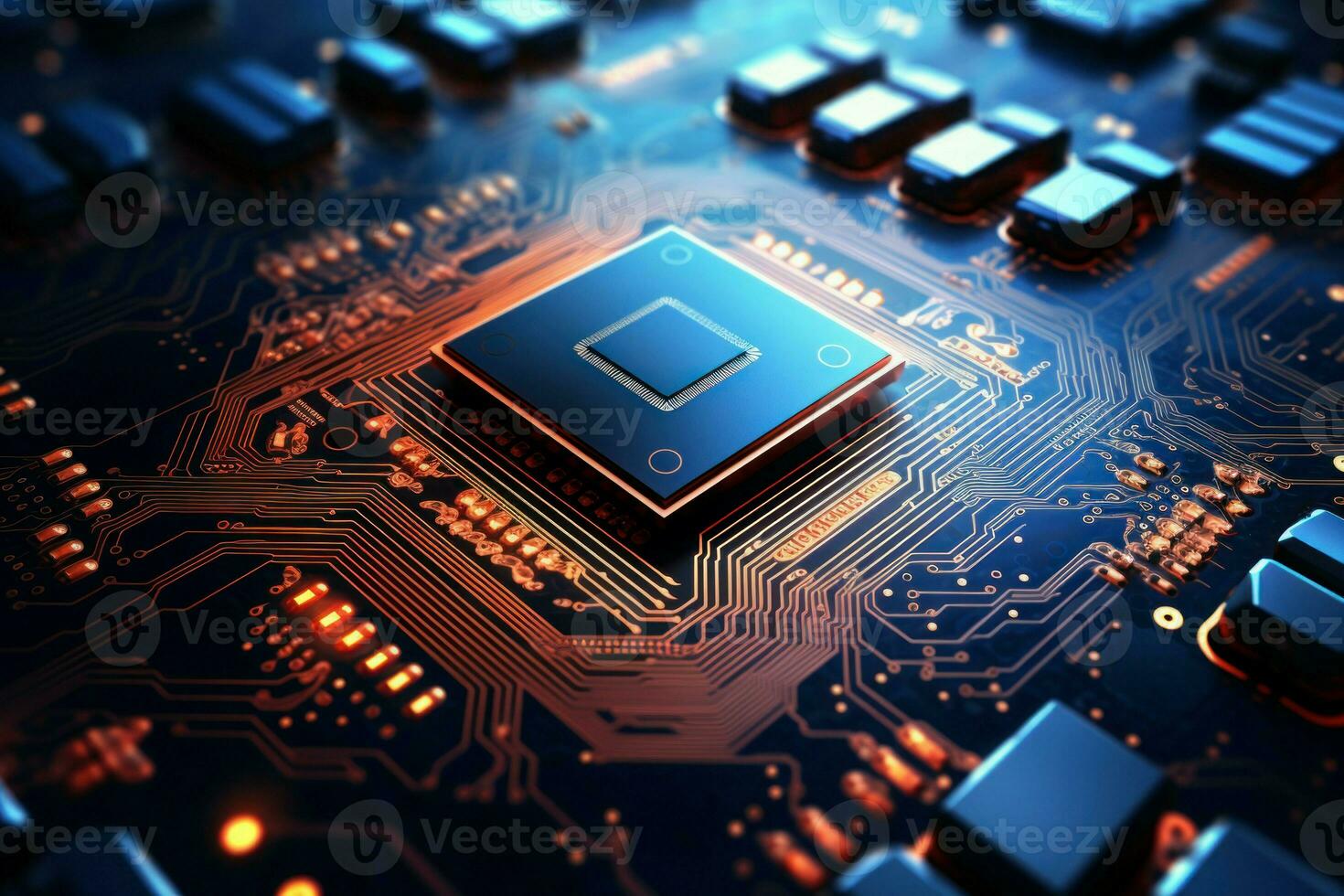 Abstract microchip neon. Generate AI photo